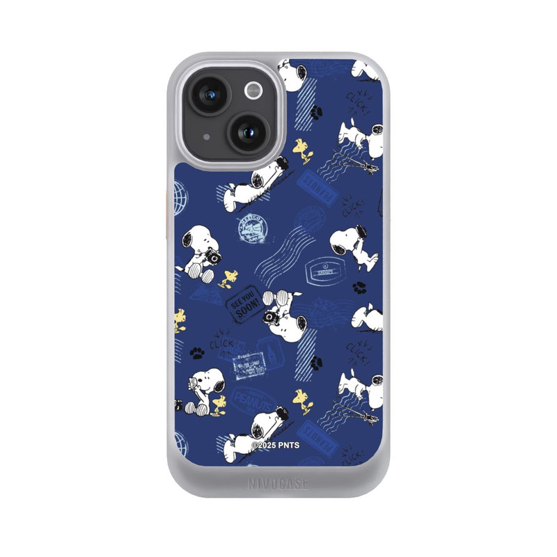 iPhone 15 NIVOcore Peanuts Travel Stamps Pattern Blue