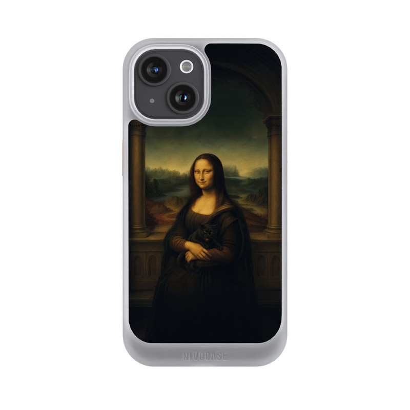 iPhone 15 NIVOcore Mona Lisa von Leonardo da Vinci mit schwarzer Katze mit KI