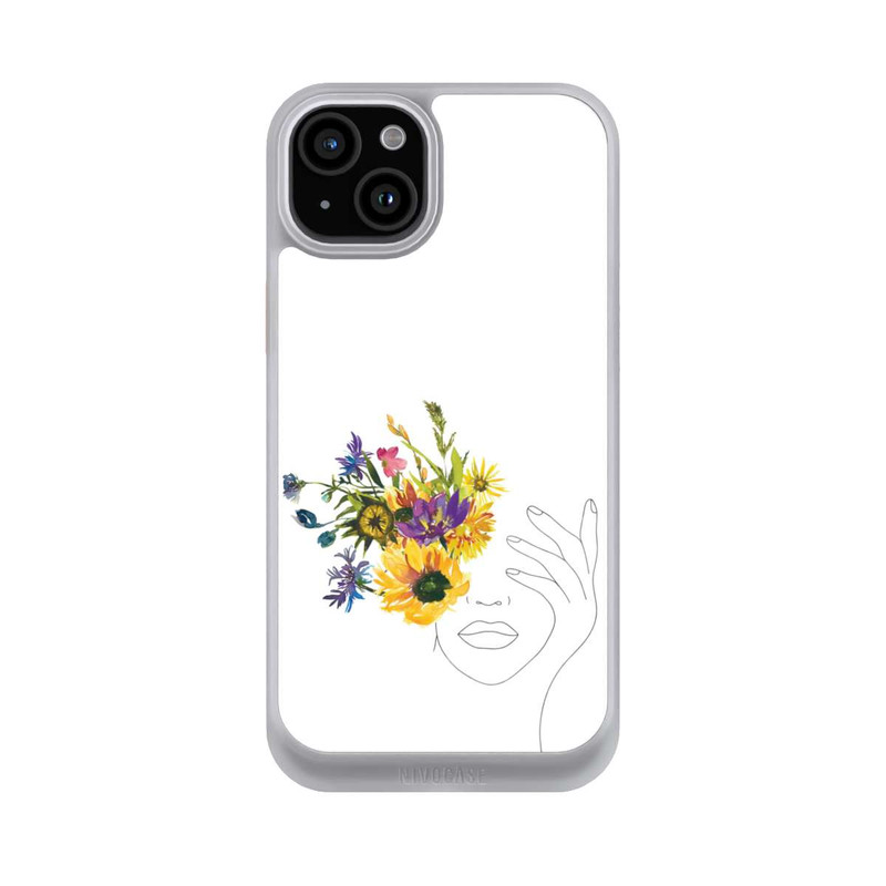 iPhone 15 Plus NIVOcore Line Art Frau Sonnenblumen