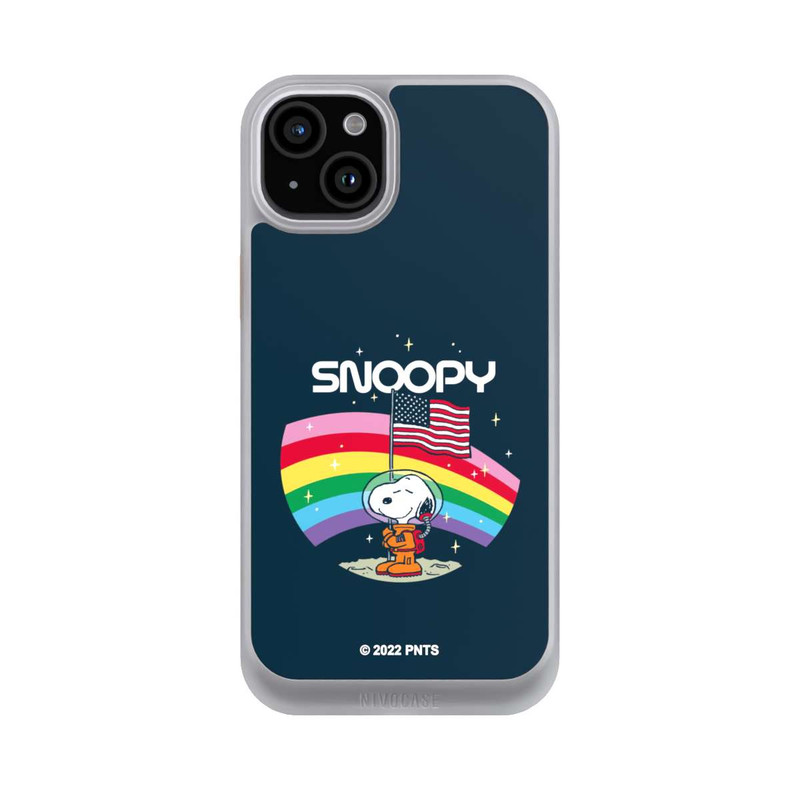 iPhone 15 Plus NIVOcore Snoopy Weltraumreisender Regenbogen