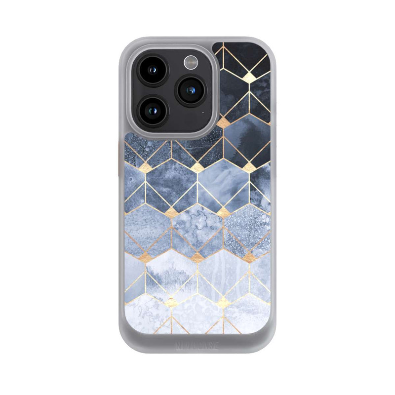 iPhone 15 Pro NIVOcore Blaue Sechsecke und Diamanten Golddruck