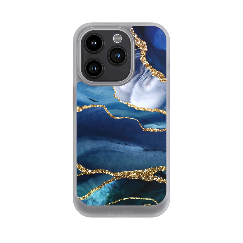 iPhone 15 Pro NIVOcore  Blauer Marmor Gold Glitzer Look