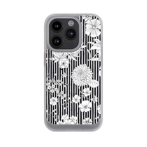 Apple iPhone 15 Pro NIVOcore Blumen und Streifen Schwarz und Weiß