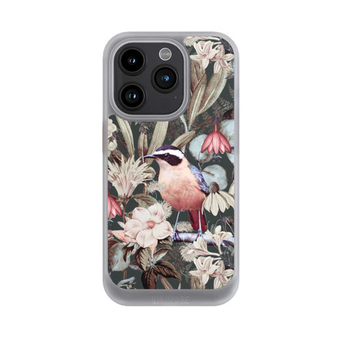 Apple iPhone 15 Pro NIVOcore Orangefarbener Vogel im Vintage Blumenmuster