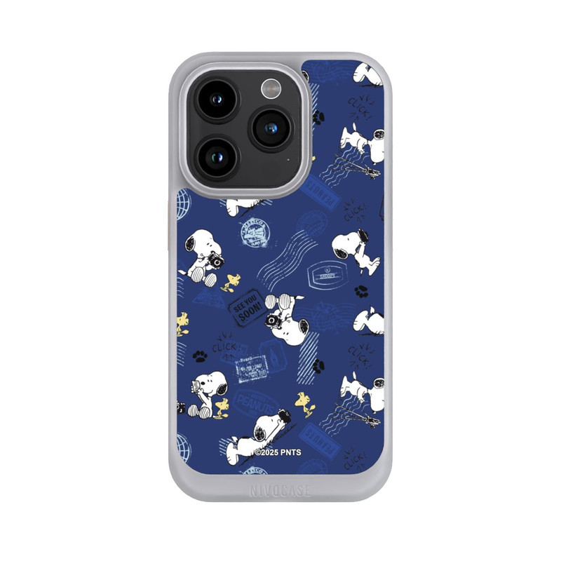 iPhone 15 Pro NIVOcore Peanuts Travel Stamps Pattern Blue
