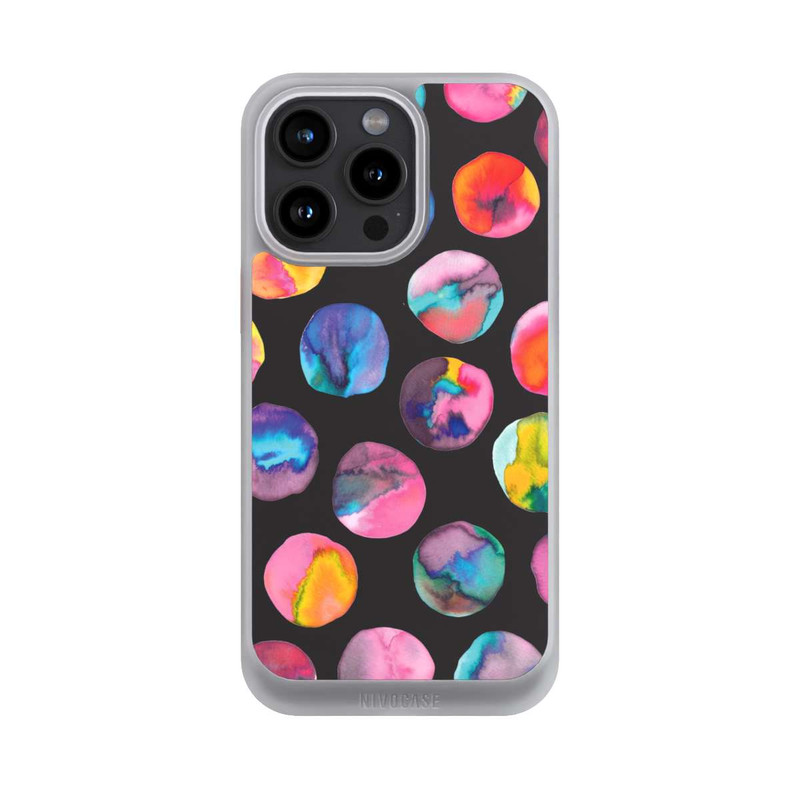iPhone 15 Pro Max NIVOcore Bunte Tintenmurmeln Punkte Schwarz
