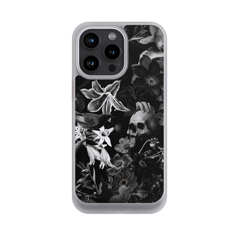iPhone 15 Pro Max NIVOcore Crânes et fleurs sur fond noir