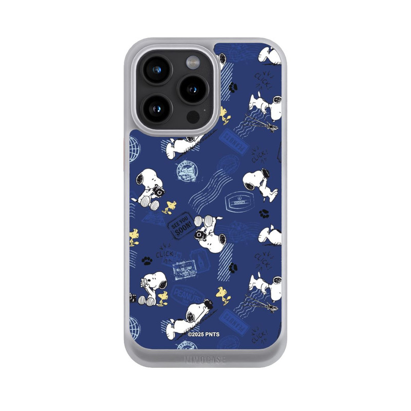 iPhone 15 Pro Max NIVOcore Peanuts Travel Stamps Pattern Blue