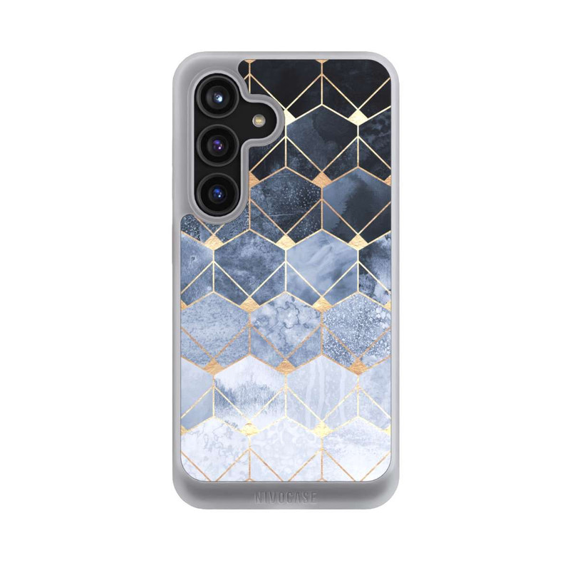 Galaxy S24 NIVOcore Blaue Sechsecke und Diamanten Golddruck