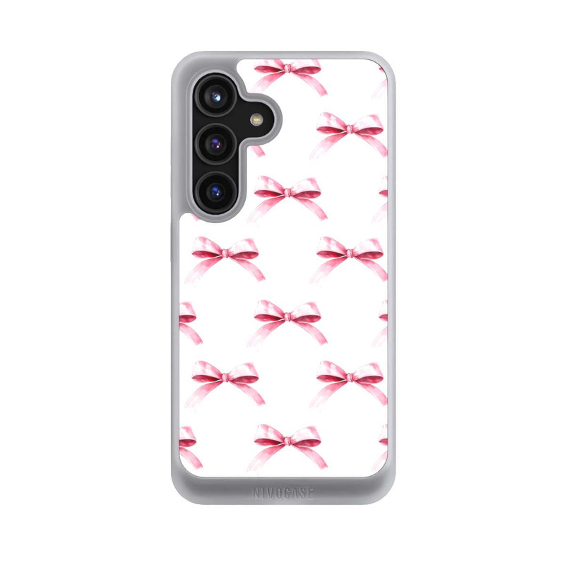 Galaxy S24 NIVOcore Motif Nœud Rose sur Fond Blanc