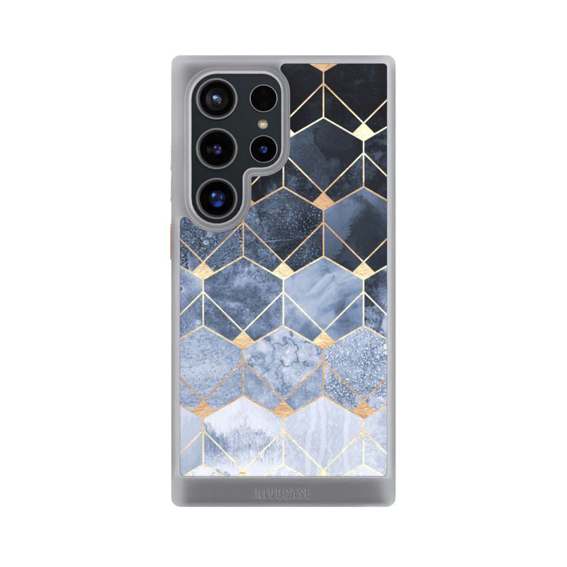 Galaxy S24 Ultra NIVOcore Impression Or Hexagones Bleus Et Diamants