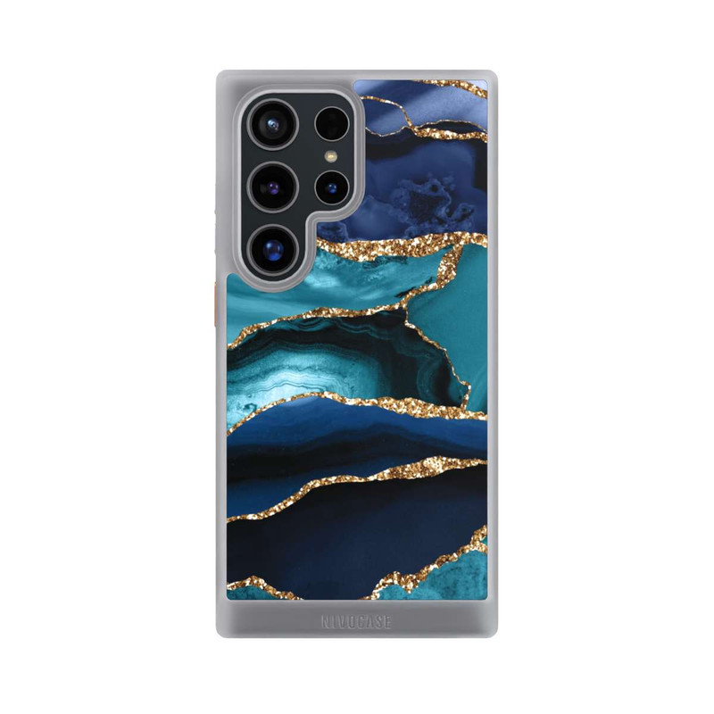 Galaxy S24 Ultra NIVOcore Aspect pailleté doré marbré bleu foncé et bleu clair