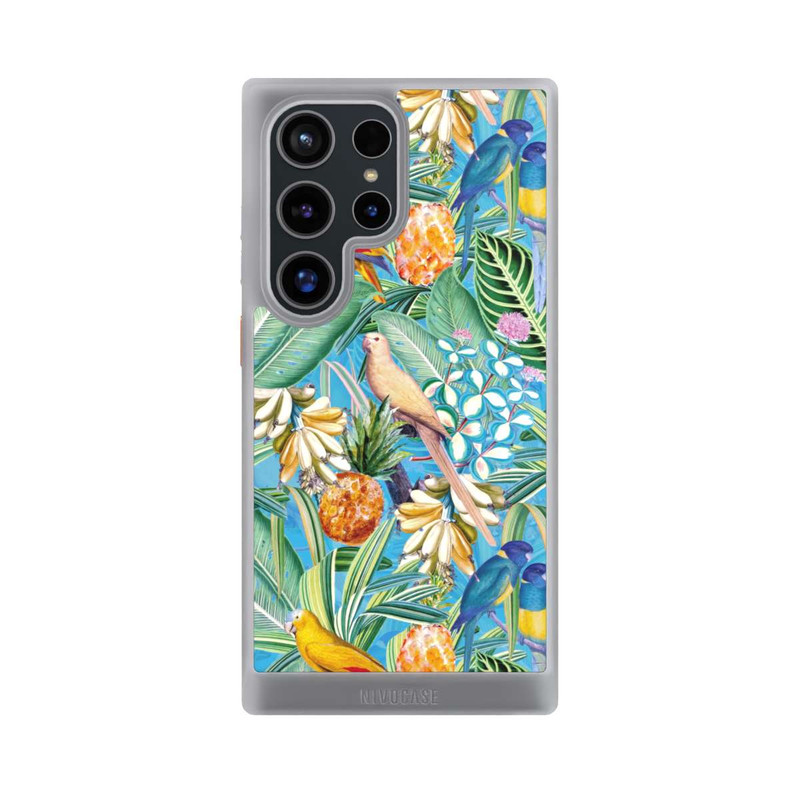 Galaxy S24 Ultra NIVOcore Perroquets tropicaux sur papier peint bleu