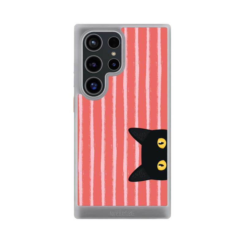 Galaxy S24 Ultra NIVOcore Chat noir sur fond rayé orange
