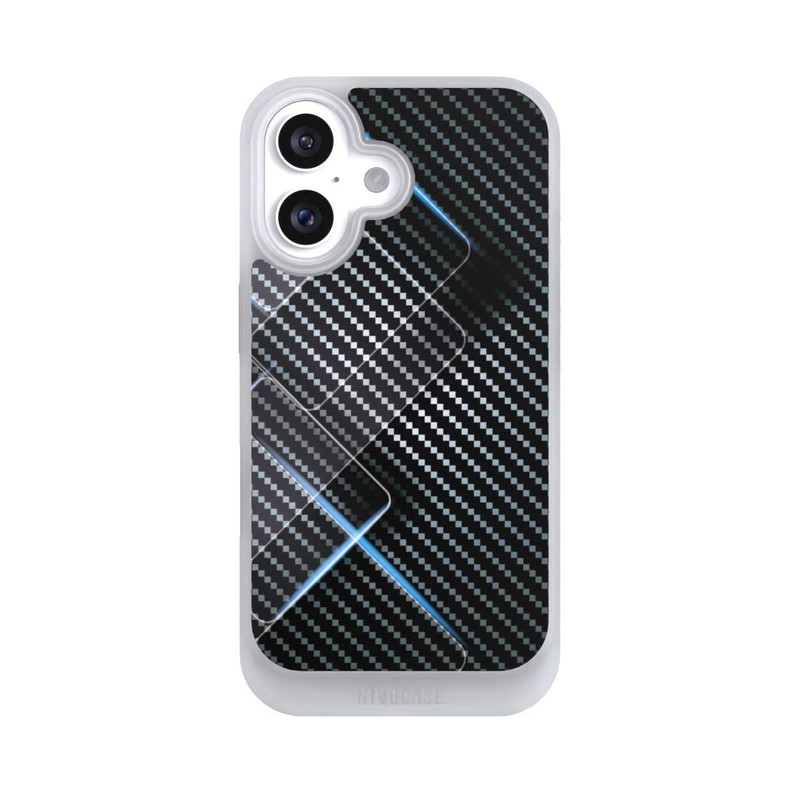 iPhone 16 NIVOcore Blaue Linien auf Karbon