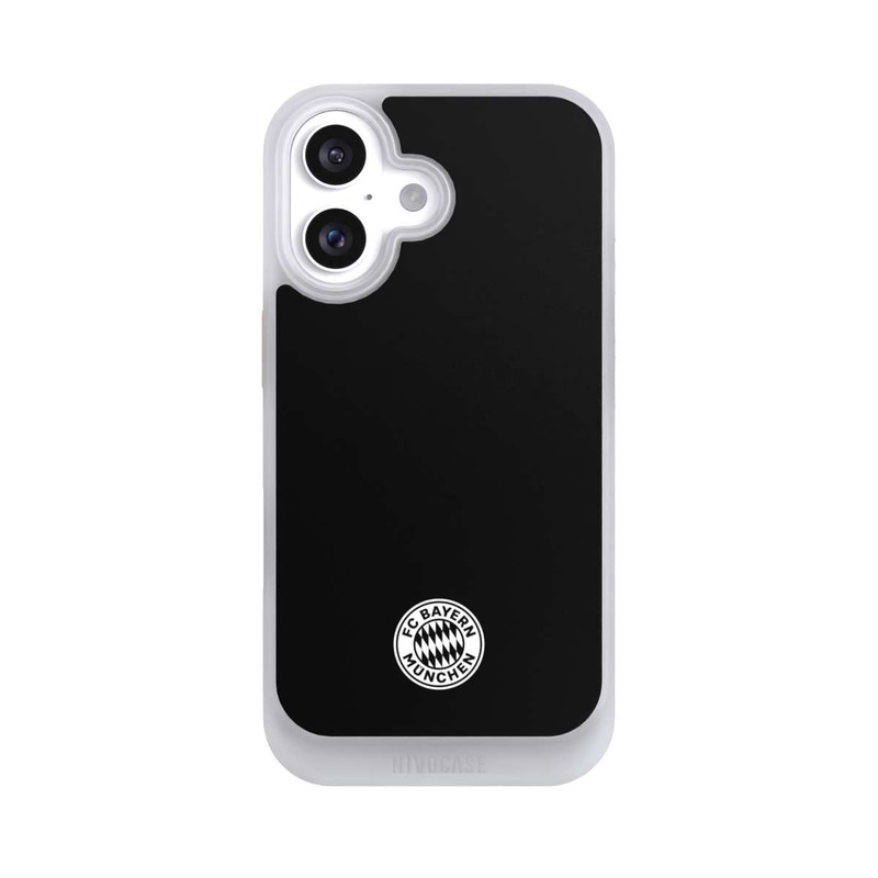 iPhone 16 NIVOcore Logo FCB Classique Petit - Blanc sur Fond Noir