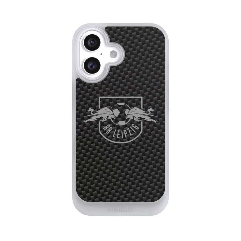 iPhone 16 NIVOcore Graues RB Leipzig Logo auf Carbonoptik