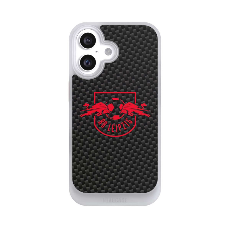 iPhone 16 NIVOcore Rotes RB Leipzig Logo auf Carbonoptik