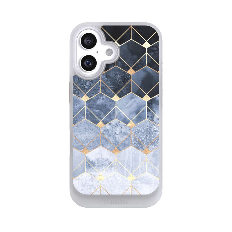 iPhone 16 NIVOcore Impression Or Hexagones Bleus Et Diamants
