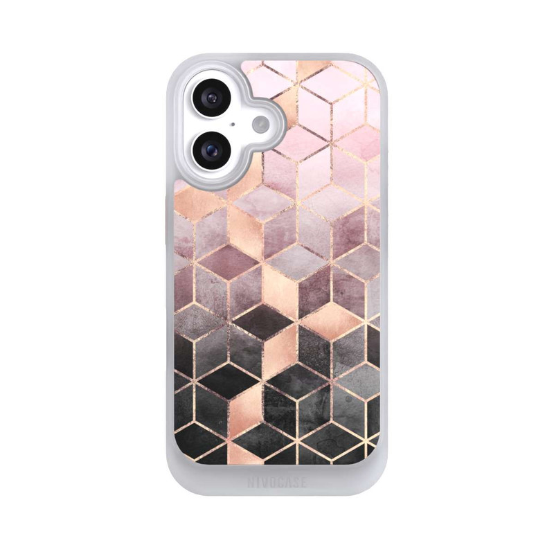 iPhone 16 NIVOcore Pink Grey Gradient Cubes Print
