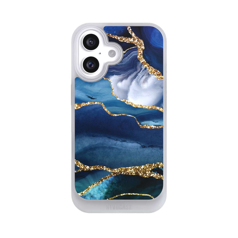 iPhone 16 NIVOcore  Blauer Marmor Gold Glitzer Look