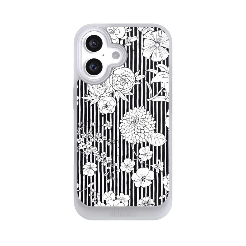iPhone 16 NIVOcore Flowers and Stripes Black and White