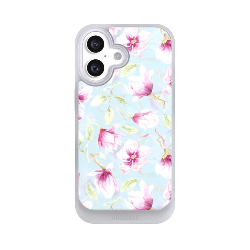 iPhone 16 NIVOcore Magnolias sur bleu