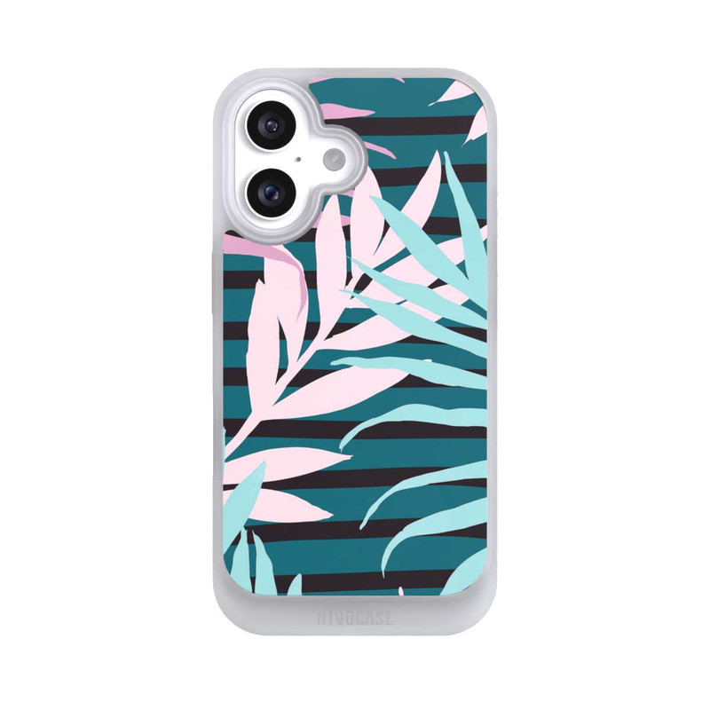 iPhone 16 NIVOcore Pastell-Dschungelblätter rosa blaugrün