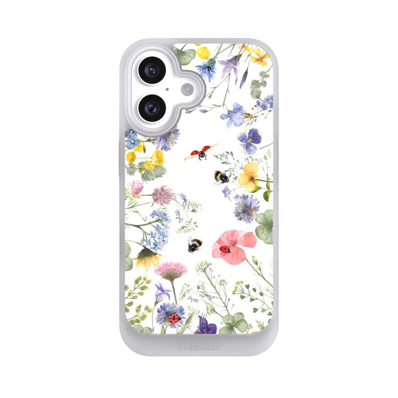 iPhone 16 NIVOcore Bunte Frühlingsblumen und Bienen