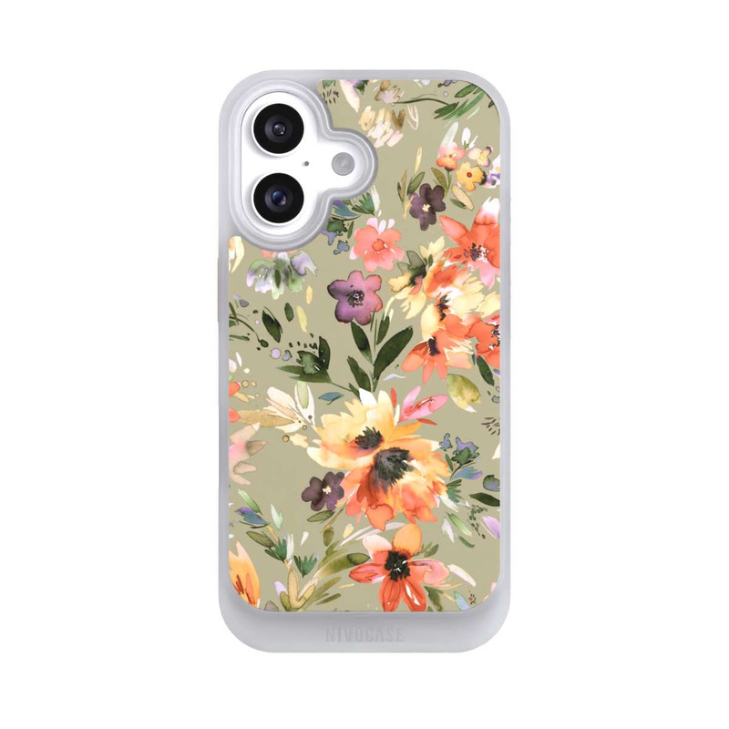 iPhone 16 NIVOcore Malerische tropische Blumen Salbeigrün