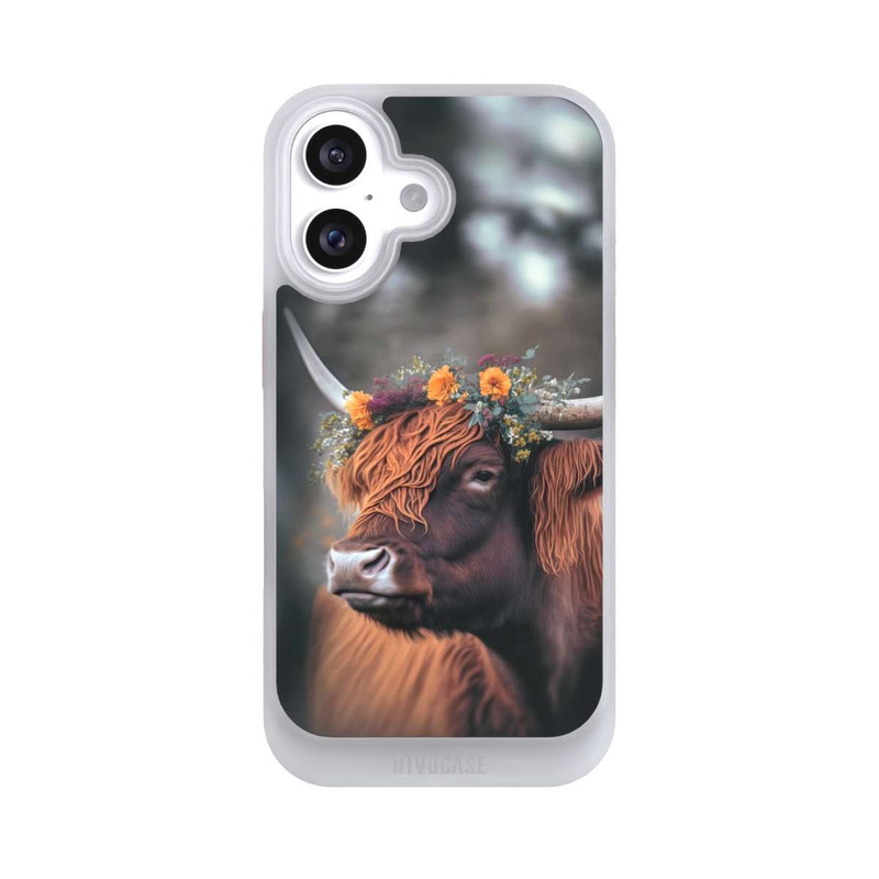 iPhone 16 NIVOcore Vache des Highlands avec des fleurs avec IA