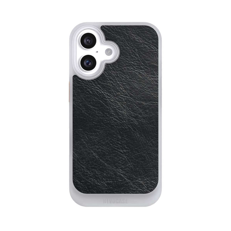iPhone 16 NIVOcore Schwarzer Lederlook Hintergrund