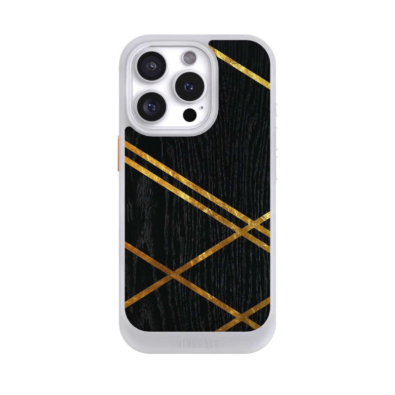 iPhone 16 Pro NIVOcore Schwarzes geometrisches Muster Goldene Streifen