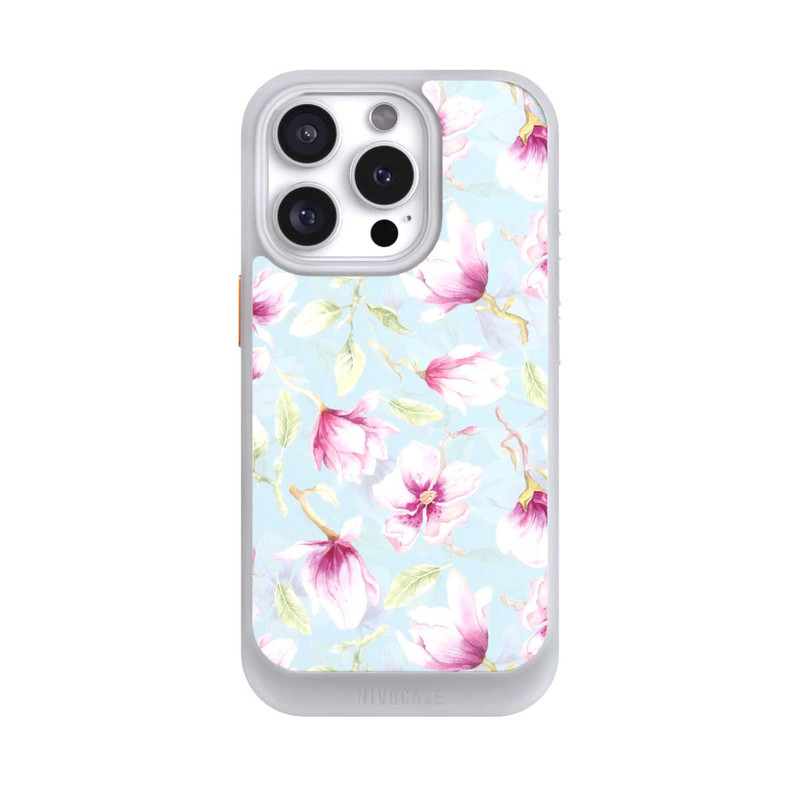 iPhone 16 Pro NIVOcore Magnolias sur bleu