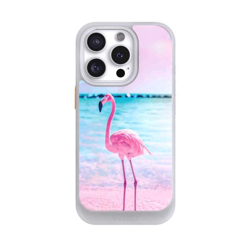 iPhone 16 Pro NIVOcore Pink Flamingo on the beach