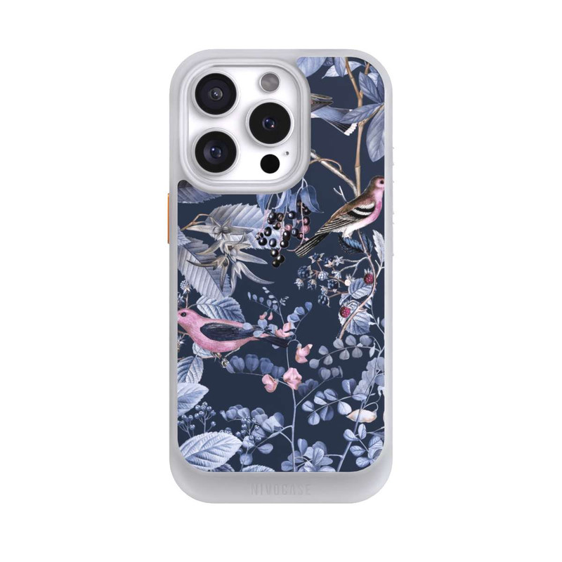 iPhone 16 Pro NIVOcore Vögel und Beeren blau