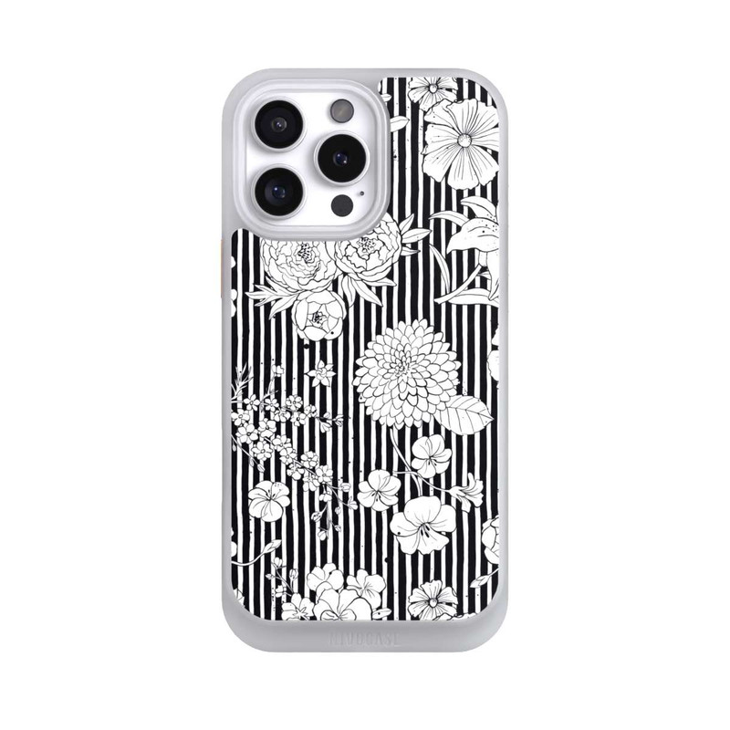 iPhone 16 Pro Max NIVOcore Blumen und Streifen Schwarz und Weiß