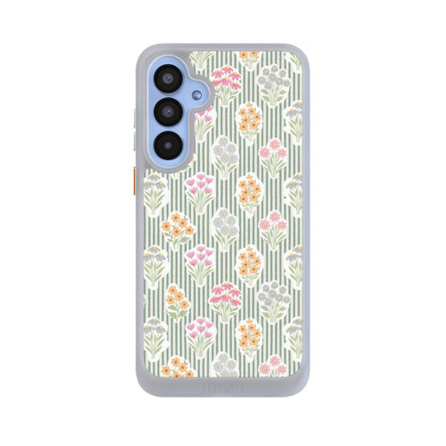 Samsung Galaxy A55 5G NIVOcore Ditsy Flower Sticker Bouquets on Blue and Cream Pinstripes