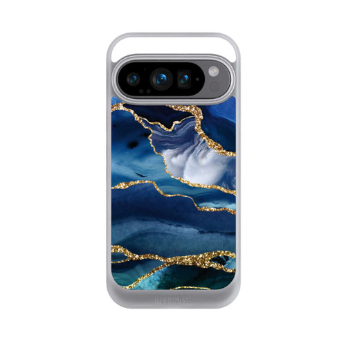Google Pixel 9 Pro NIVOcore  Blauer Marmor Gold Glitzer Look