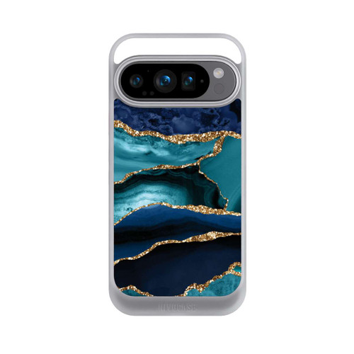 Google Pixel 9 Pro NIVOcore Dark and Light Blue Marble Gold Glitter Look