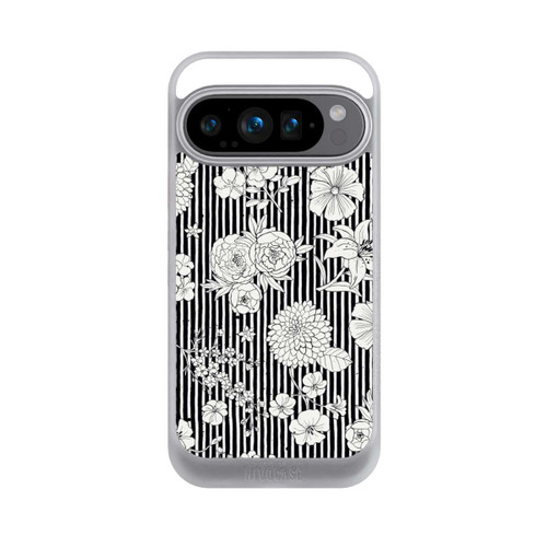Google Pixel 9 Pro NIVOcore Fleurs et rayures noir et blanc