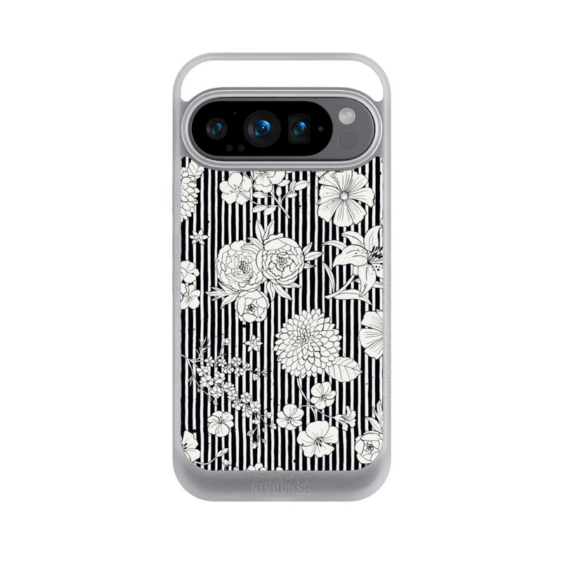 Pixel 9 Pro NIVOcore Blumen und Streifen Schwarz und Weiß