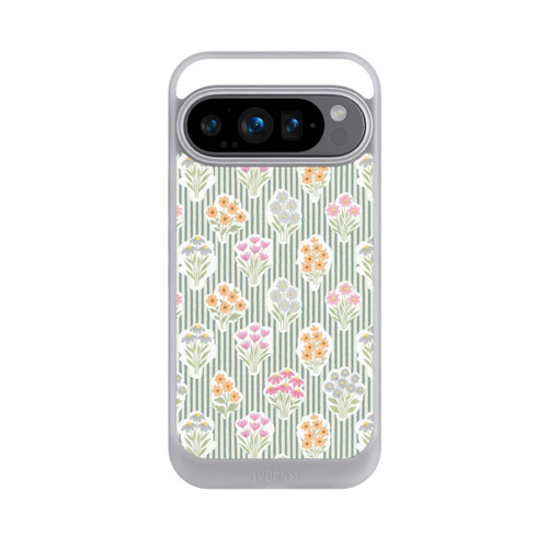 Google Pixel 9 Pro NIVOcore Ditsy Flower Sticker Bouquets on Blue and Cream Pinstripes