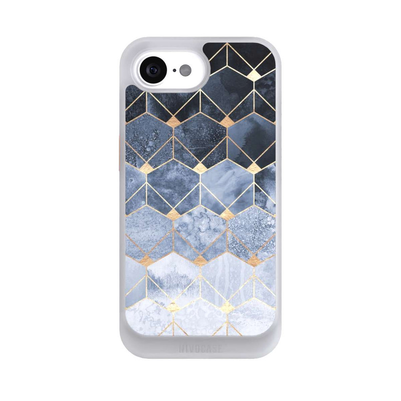 iPhone 16e NIVOcore Blue Hexagons And Diamonds Gold Print