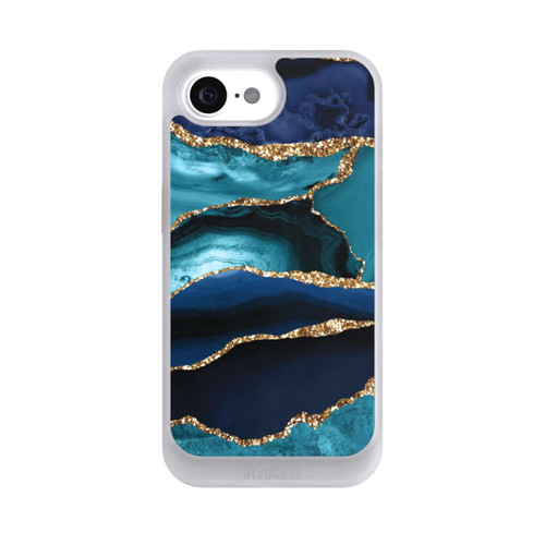 Apple iPhone 16e NIVOcore Dark and Light Blue Marble Gold Glitter Look