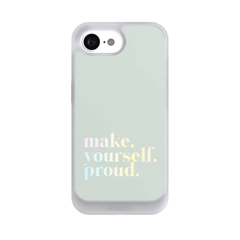 iPhone 16e NIVOcore Make Yourself Proud Zitat-Minze und Farbverlauf