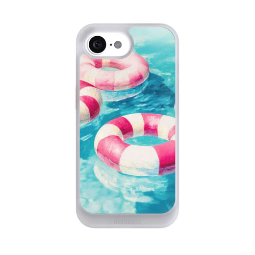 Apple iPhone 16e NIVOcore Gestreifte Schwimmringe im Pool