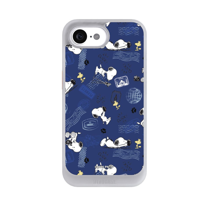 iPhone 16e NIVOcore Peanuts Travel Stamps Pattern Blue