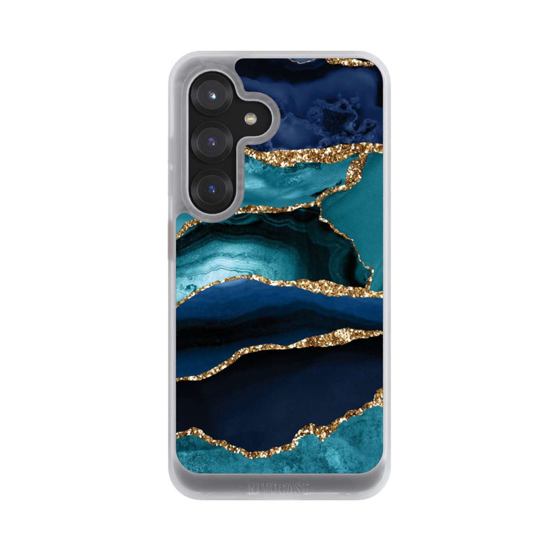 Galaxy S25 NIVOcore Aspect pailleté doré marbré bleu foncé et bleu clair