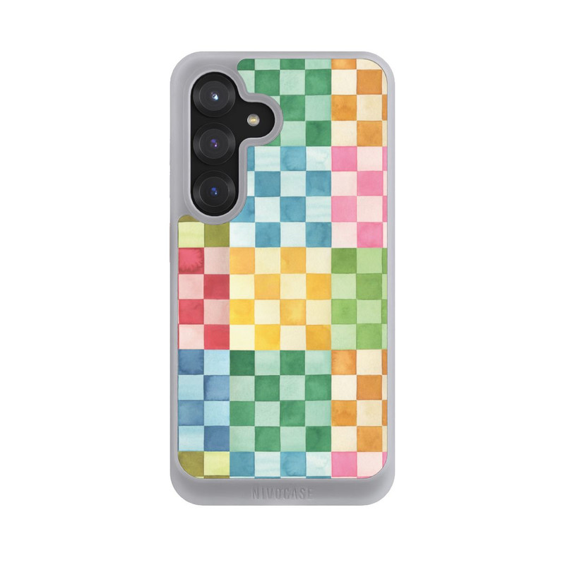 Galaxy S25 NIVOcore Checkerboard Watercolor Chess Geometric Red